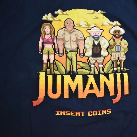 Box Lunch Jumanji Mens Arcade Game Start Screen 8-Bit Navy Blue Shirt New XL - Picture 3 of 4